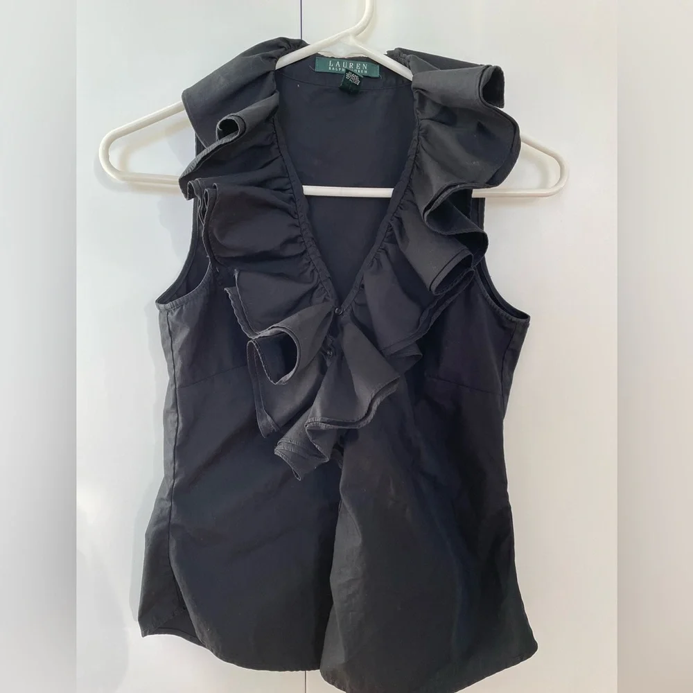 Black Ralph Lauren Sleeveless Ruffle Top - Picture 1 of 4